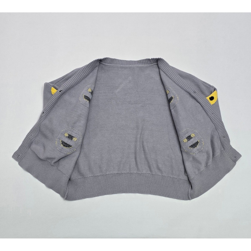 Smiley Face Graphic Knit Cardigan Grey Yellow XL HY052-XYT-07 - Picture 5 of 12